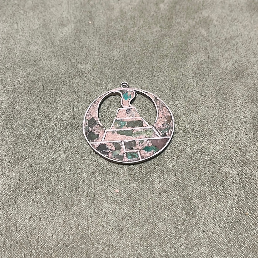 Vintage Taxco JBA Mexico 925 Silver Necklace Pendant Temple Inlay
